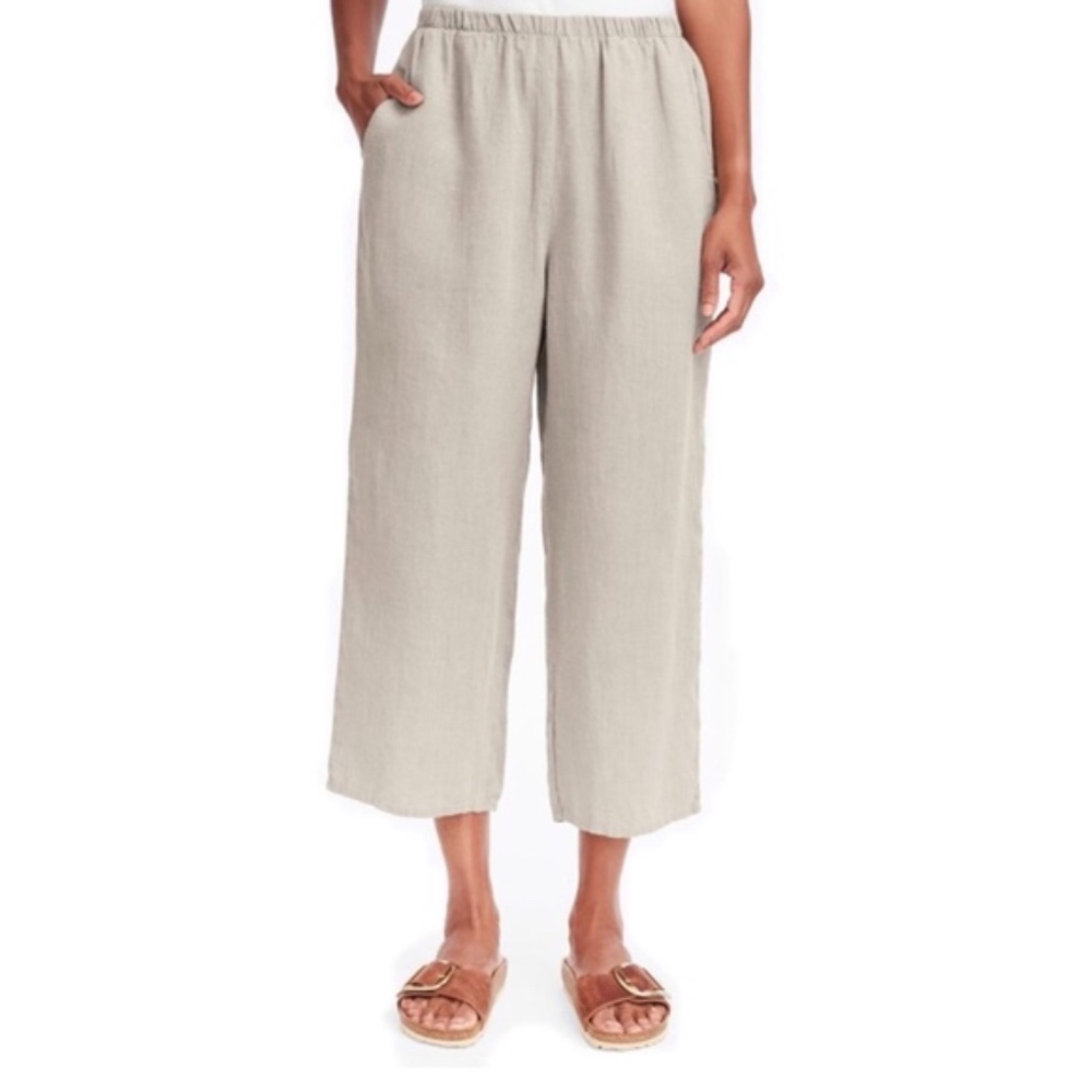 FLAX Small 100% Linen Wide Leg Lounge Crop Pants